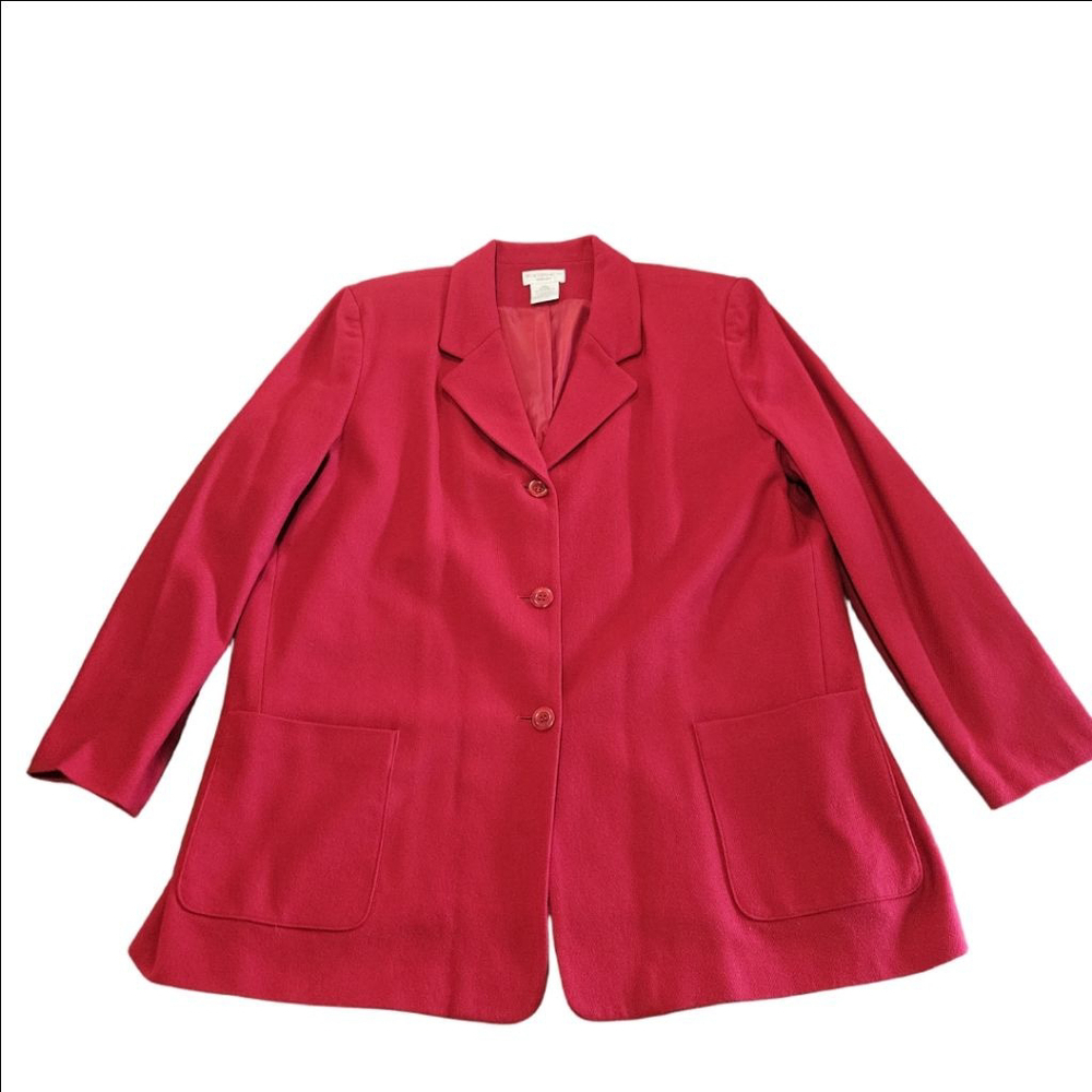 Women's Worthington Red 100% Pure New Wool Blazer Jacket Plus Size 22W